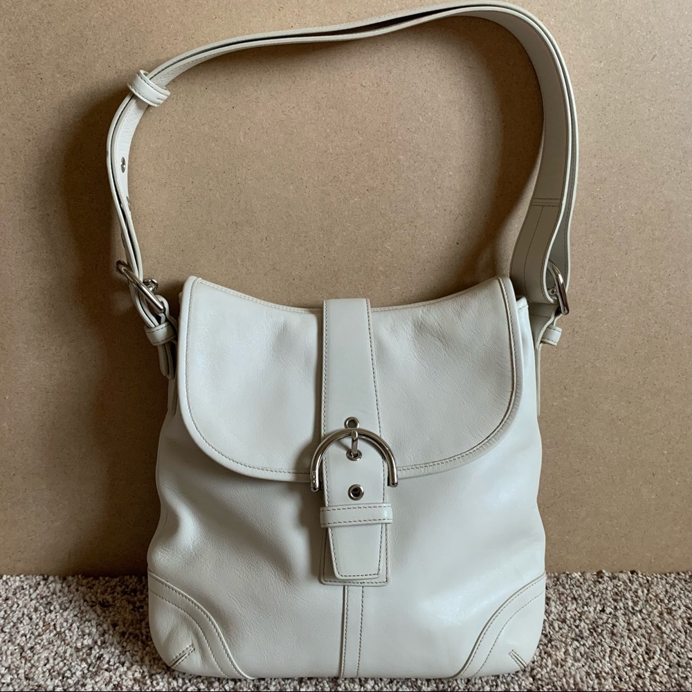Coach Duffle Flap White Leather Crossbody Shoulder